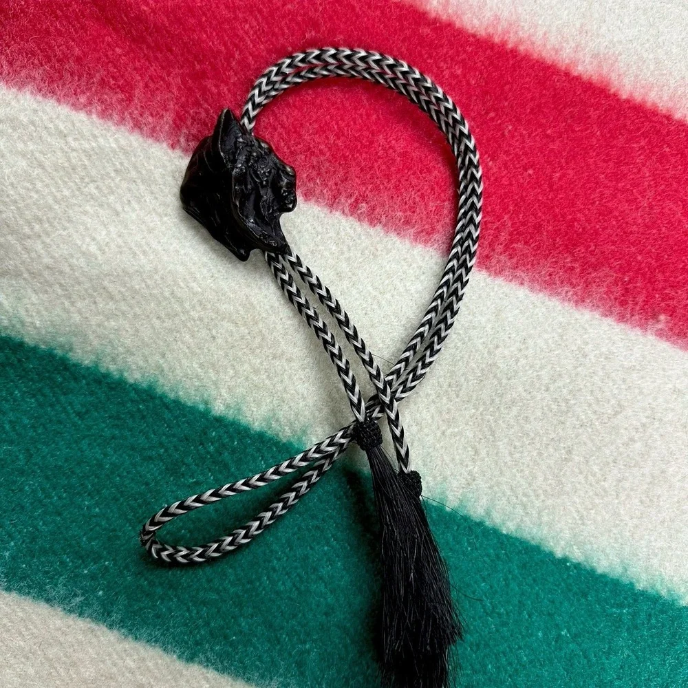 Vintage 2001 Prix de West Art Kenneth Bunn Signed Bronze Lynx Bolo Tie NAWA Rare